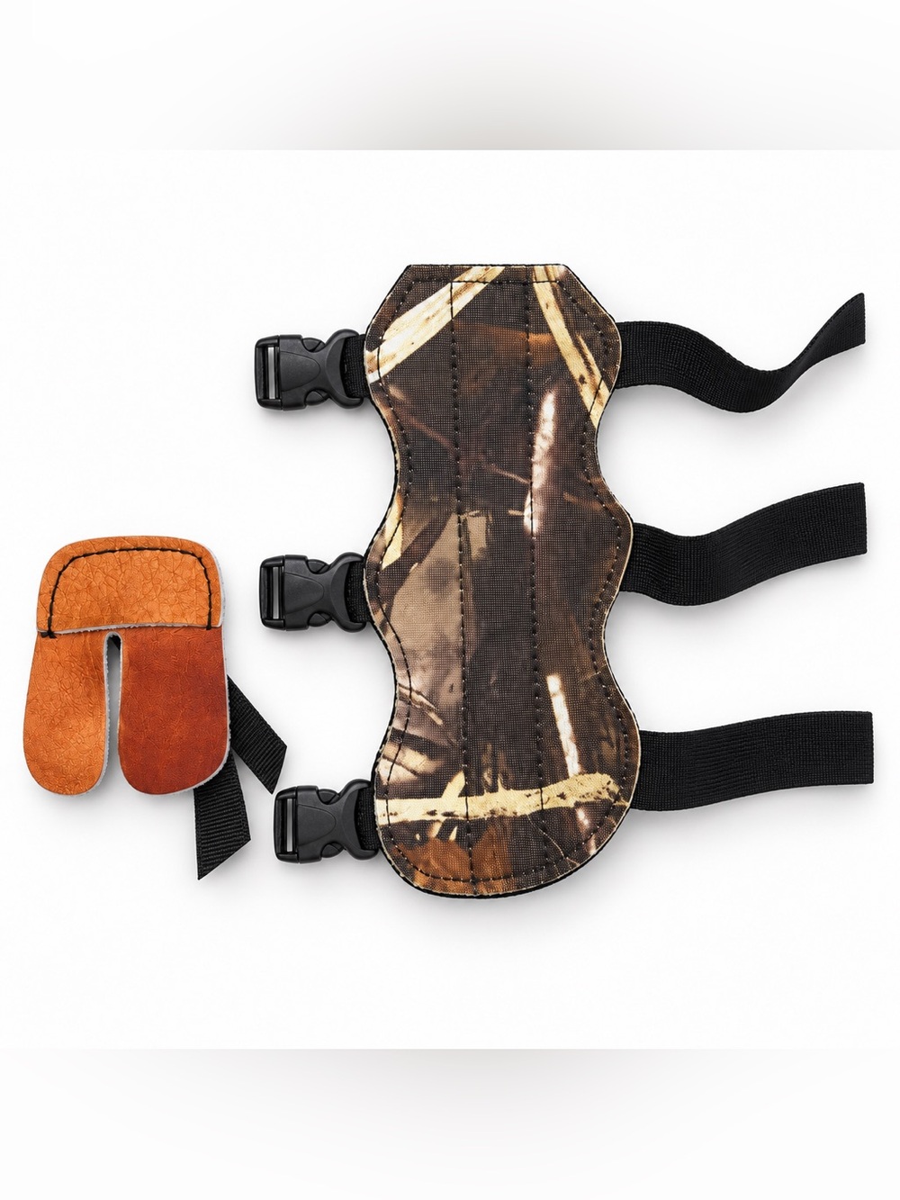 Camo Archery Arm Guard & Finger Tab Set 3 Strap Forearm Protector
